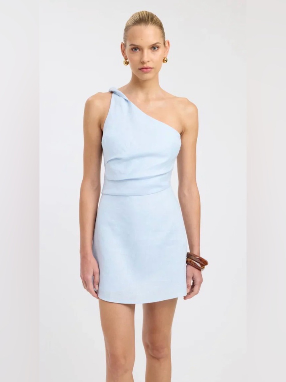 Kookai Palm Twist One-Shoulder Pale Blue Mini Dress
